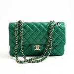 CHANEL Handbag 18S Emerald Green Caviar Quilted Classic Flap Medium Light Gold Hardware - Redeluxe