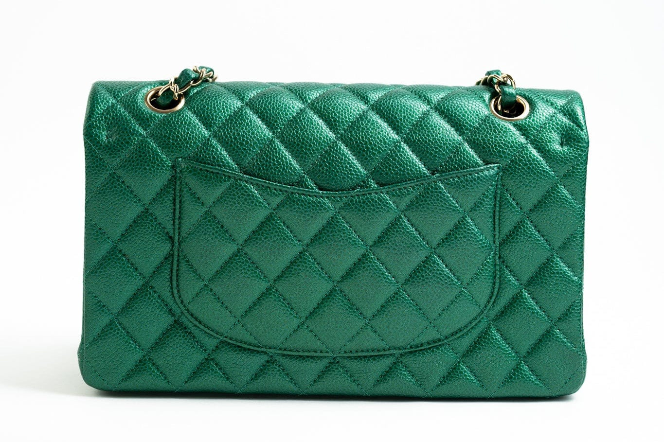 CHANEL Handbag 18S Emerald Green Caviar Quilted Classic Flap Medium Light Gold Hardware - Redeluxe