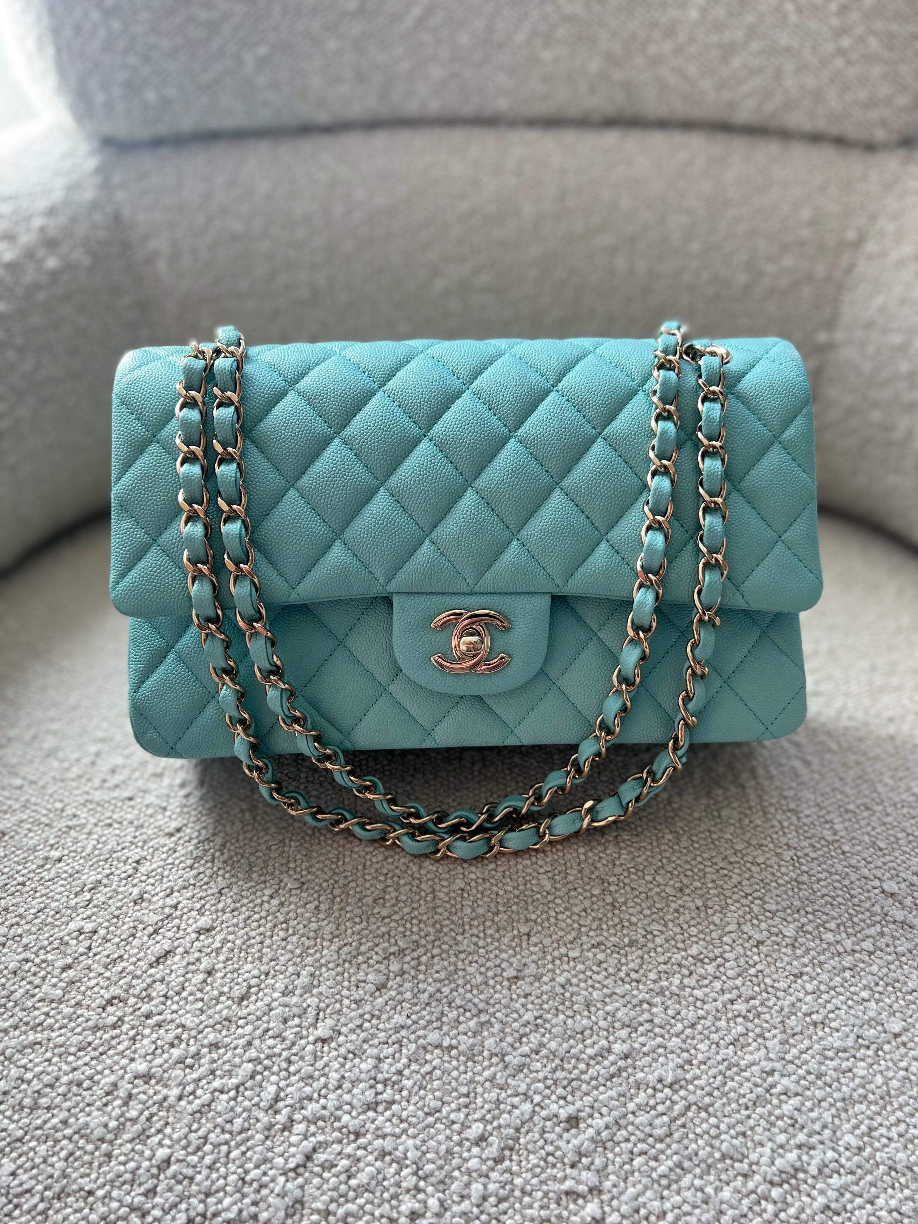 19C Tiffany Blue Caviar Quilted Classic Flap Medium LGHW – REDELUXE