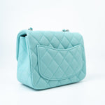 CHANEL Handbag 19c Tiffany Blue Lambskin Quilted Mini Square Single Flap Silver Hardware - Redeluxe