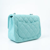 CHANEL Handbag 19c Tiffany Blue Lambskin Quilted Mini Square Single Flap Silver Hardware - Redeluxe