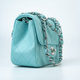 CHANEL Handbag 19c Tiffany Blue Lambskin Quilted Mini Square Single Flap Silver Hardware - Redeluxe