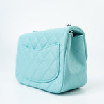 CHANEL Handbag 19c Tiffany Blue Lambskin Quilted Mini Square Single Flap Silver Hardware - Redeluxe
