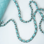 CHANEL Handbag 19c Tiffany Blue Lambskin Quilted Mini Square Single Flap Silver Hardware - Redeluxe