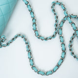 CHANEL Handbag 19c Tiffany Blue Lambskin Quilted Mini Square Single Flap Silver Hardware - Redeluxe