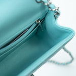 CHANEL Handbag 19c Tiffany Blue Lambskin Quilted Mini Square Single Flap Silver Hardware - Redeluxe