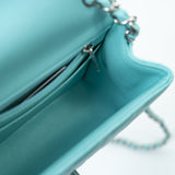 CHANEL Handbag 19c Tiffany Blue Lambskin Quilted Mini Square Single Flap Silver Hardware - Redeluxe