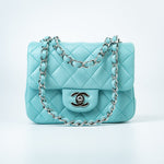CHANEL Handbag 19c Tiffany Blue Lambskin Quilted Mini Square Single Flap Silver Hardware - Redeluxe