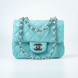 CHANEL Handbag 19c Tiffany Blue Lambskin Quilted Mini Square Single Flap Silver Hardware - Redeluxe