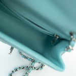 CHANEL Handbag 19c Tiffany Blue Lambskin Quilted Mini Square Single Flap Silver Hardware - Redeluxe