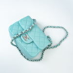 CHANEL Handbag 19c Tiffany Blue Lambskin Quilted Mini Square Single Flap Silver Hardware - Redeluxe