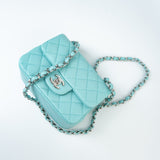 CHANEL Handbag 19c Tiffany Blue Lambskin Quilted Mini Square Single Flap Silver Hardware - Redeluxe