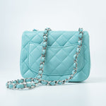 CHANEL Handbag 19c Tiffany Blue Lambskin Quilted Mini Square Single Flap Silver Hardware - Redeluxe