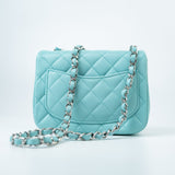 CHANEL Handbag 19c Tiffany Blue Lambskin Quilted Mini Square Single Flap Silver Hardware - Redeluxe