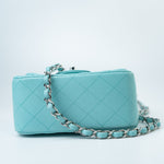 CHANEL Handbag 19c Tiffany Blue Lambskin Quilted Mini Square Single Flap Silver Hardware - Redeluxe