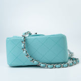 CHANEL Handbag 19c Tiffany Blue Lambskin Quilted Mini Square Single Flap Silver Hardware - Redeluxe