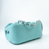 CHANEL Handbag 19c Tiffany Blue Lambskin Quilted Mini Square Single Flap Silver Hardware - Redeluxe