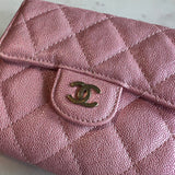CHANEL Handbag 19S Pink Iridescent Caviar Quilted Flap Wallet - Redeluxe