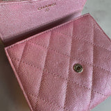 CHANEL Handbag 19S Pink Iridescent Caviar Quilted Flap Wallet - Redeluxe