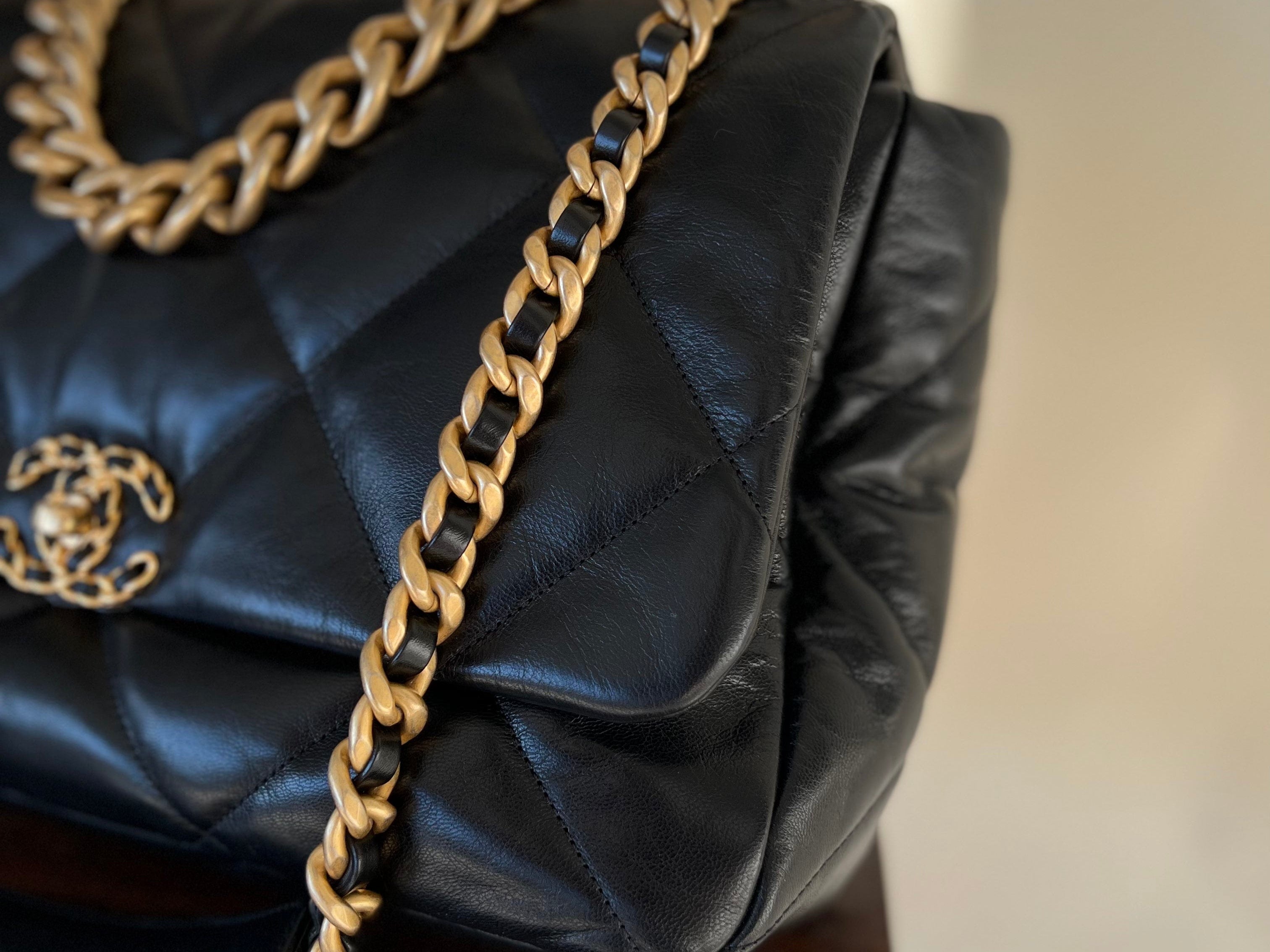 CHANEL Handbag 20A Black Goatskin Quilted 19 Flap Maxi Mixed Hardware - Redeluxe