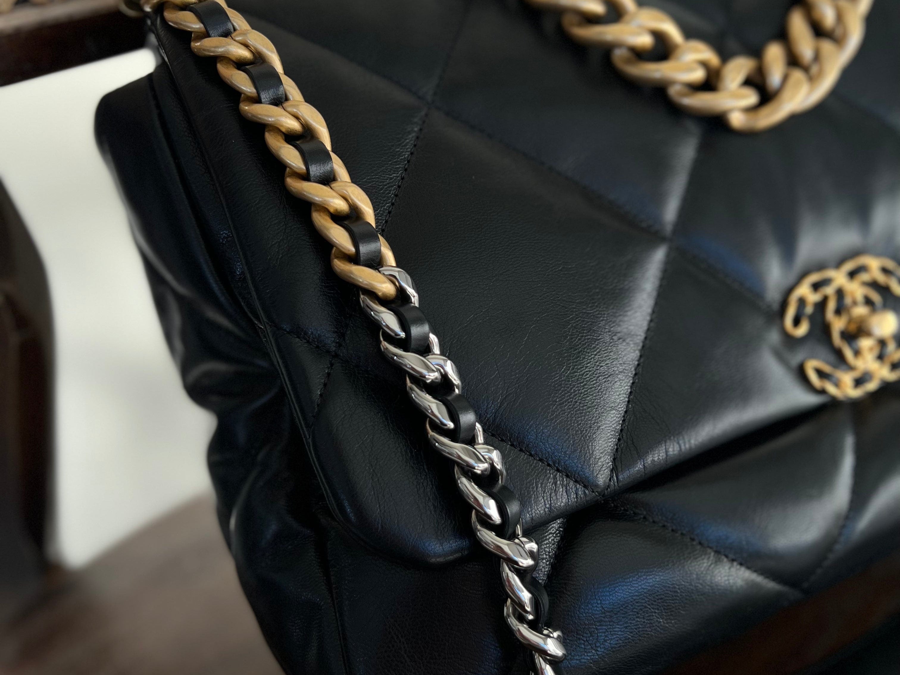 CHANEL Handbag 20A Black Goatskin Quilted 19 Flap Maxi Mixed Hardware - Redeluxe