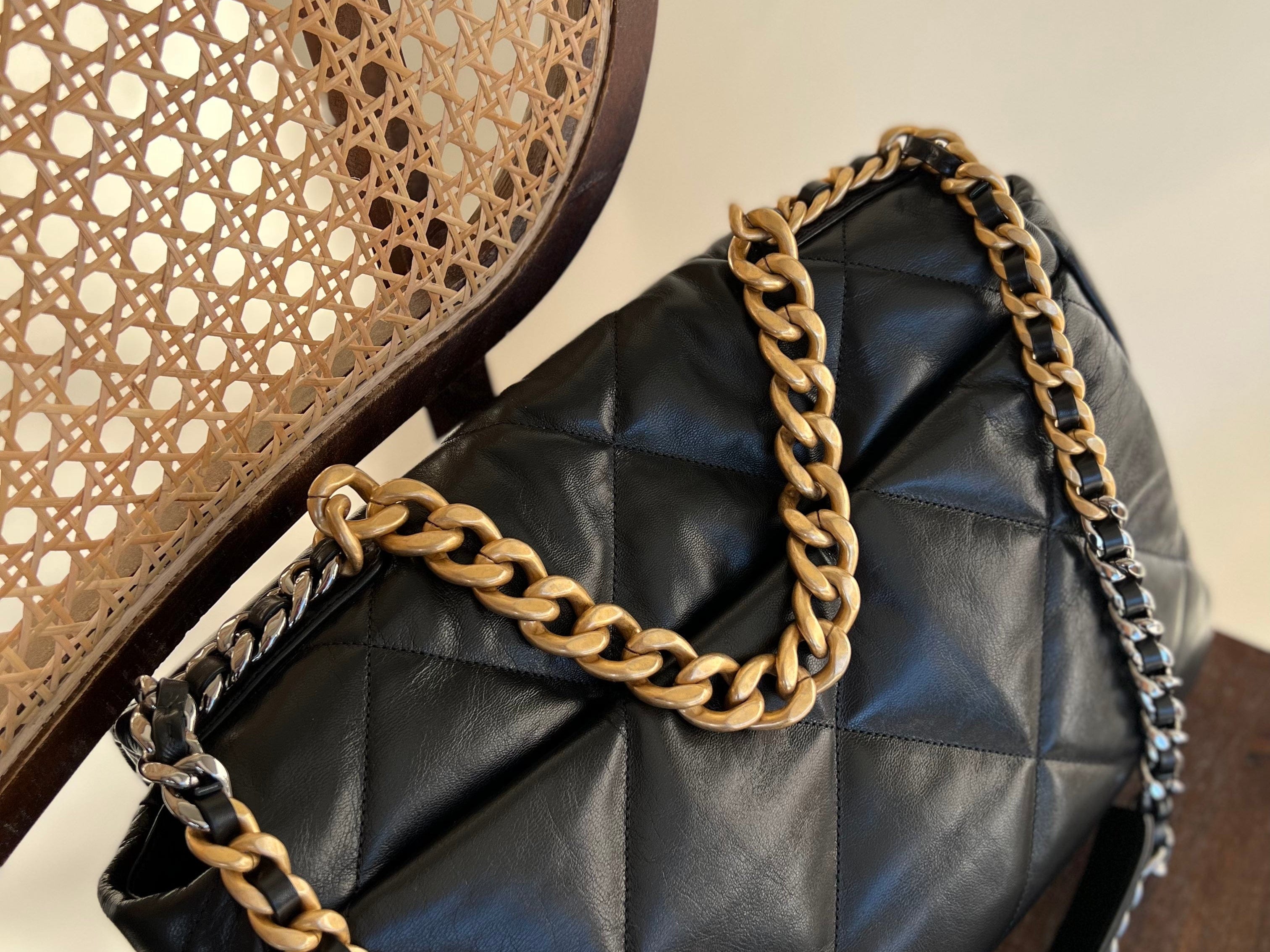 CHANEL Handbag 20A Black Goatskin Quilted 19 Flap Maxi Mixed Hardware - Redeluxe