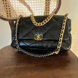 CHANEL Handbag 20A Black Goatskin Quilted 19 Flap Maxi Mixed Hardware - Redeluxe