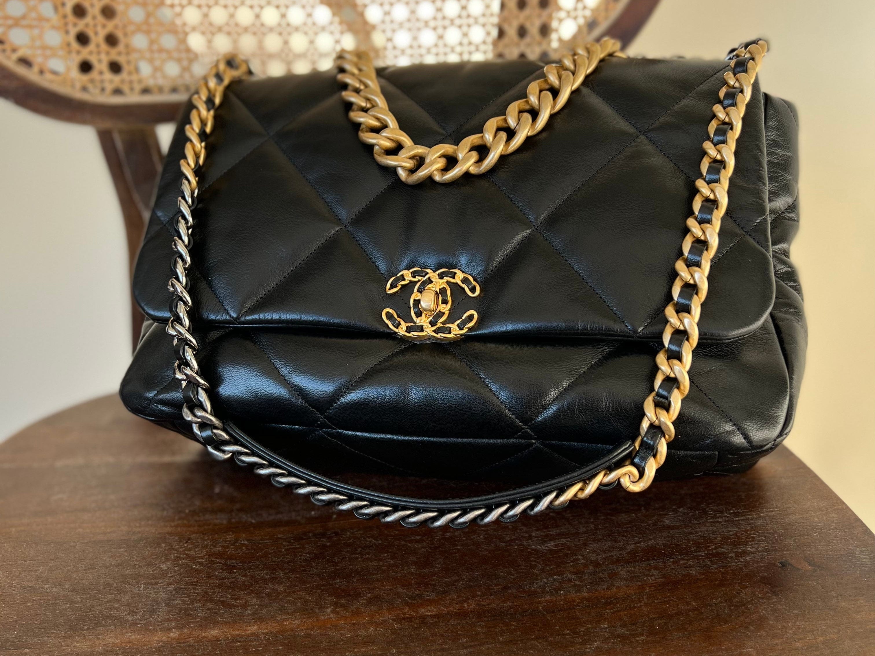 CHANEL Handbag 20A Black Goatskin Quilted 19 Flap Maxi Mixed Hardware - Redeluxe
