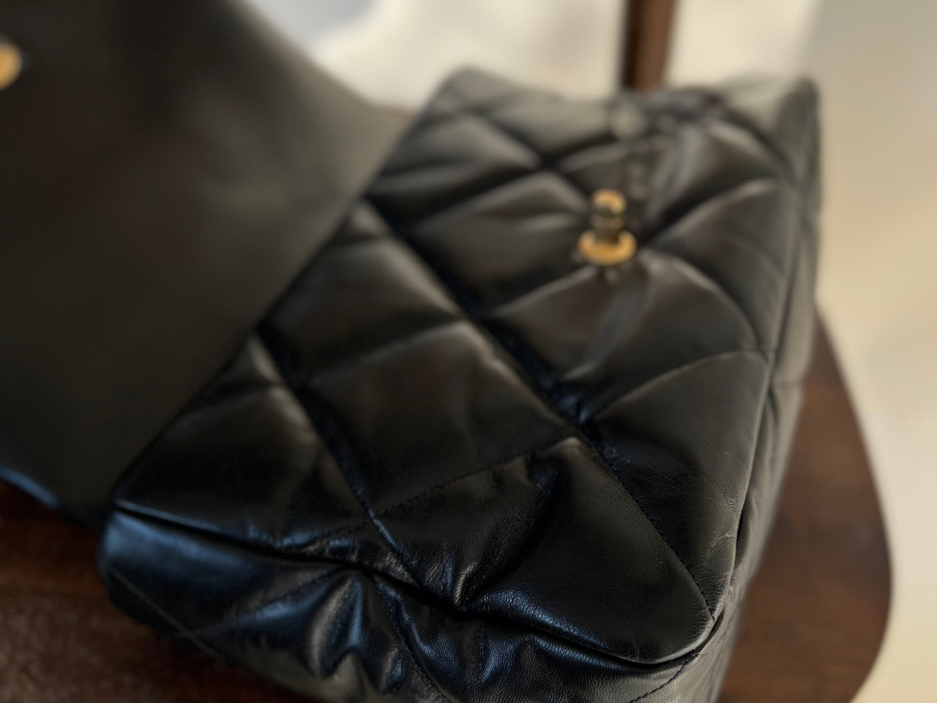 CHANEL Handbag 20A Black Goatskin Quilted 19 Flap Maxi Mixed Hardware - Redeluxe