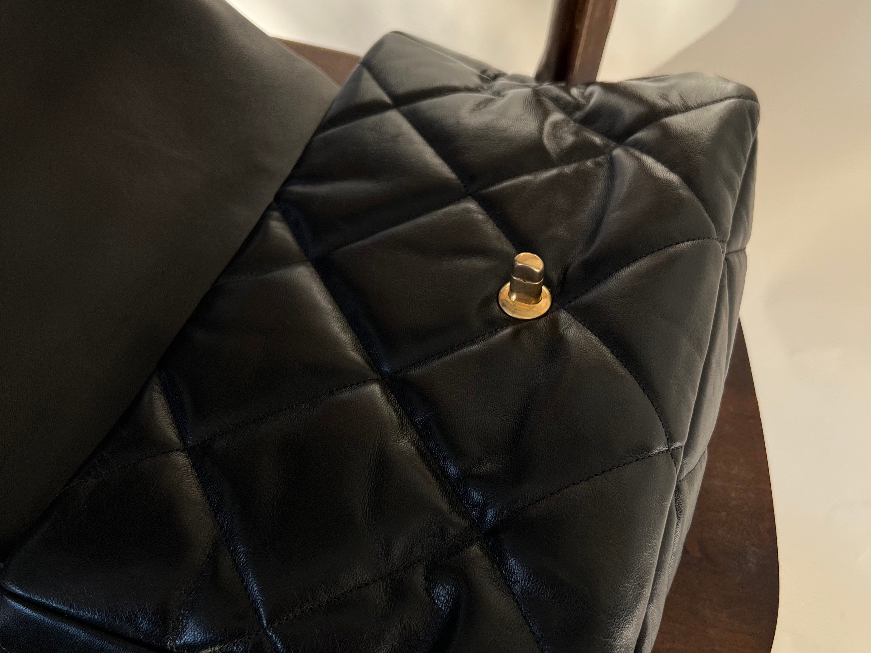 CHANEL Handbag 20A Black Goatskin Quilted 19 Flap Maxi Mixed Hardware - Redeluxe