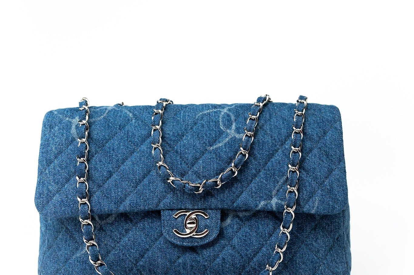 CHANEL Handbag 20B Blue Denim Quilted CC Classic Flap Jumbo SHW - Redeluxe