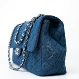 CHANEL Handbag 20B Blue Denim Quilted CC Classic Flap Jumbo SHW - Redeluxe