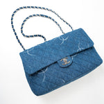 CHANEL Handbag 20B Blue Denim Quilted CC Classic Flap Jumbo SHW - Redeluxe