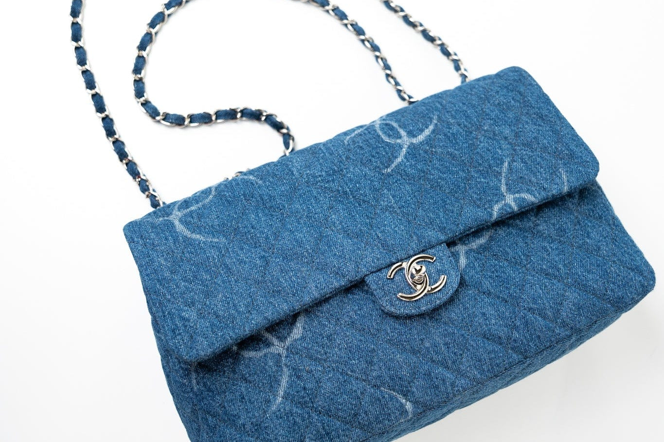 CHANEL Handbag 20B Blue Denim Quilted CC Classic Flap Jumbo SHW - Redeluxe