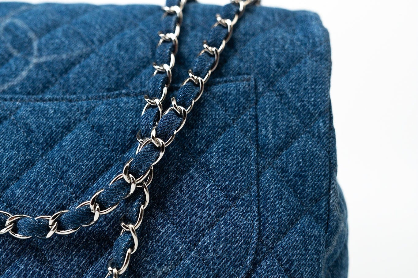 CHANEL Handbag 20B Blue Denim Quilted CC Classic Flap Jumbo SHW - Redeluxe