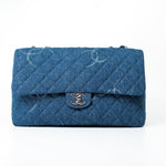 CHANEL Handbag 20B Blue Denim Quilted CC Classic Flap Jumbo SHW - Redeluxe