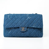 CHANEL Handbag 20B Blue Denim Quilted CC Classic Flap Jumbo SHW - Redeluxe