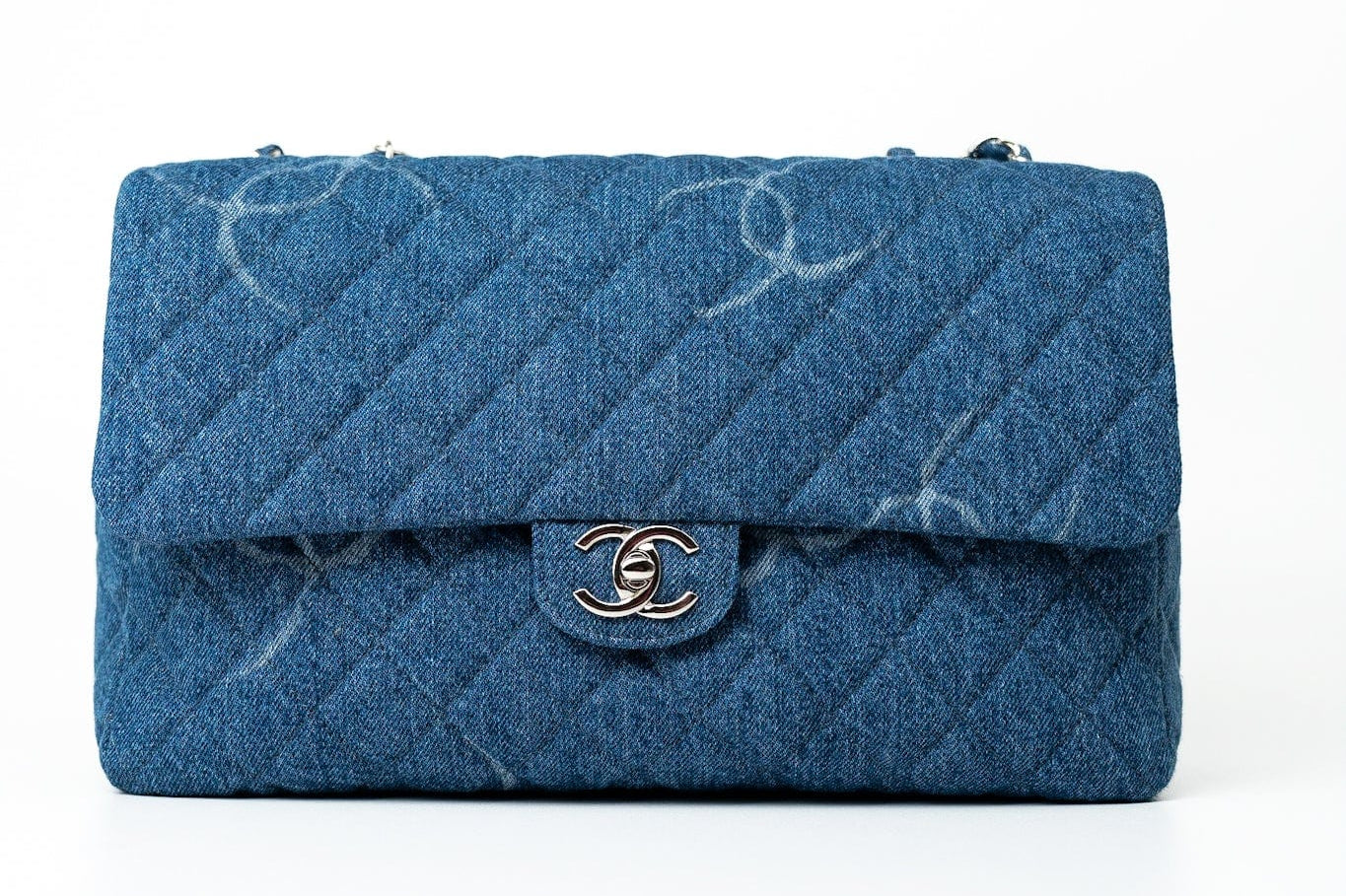 CHANEL Handbag 20B Blue Denim Quilted CC Classic Flap Jumbo SHW - Redeluxe