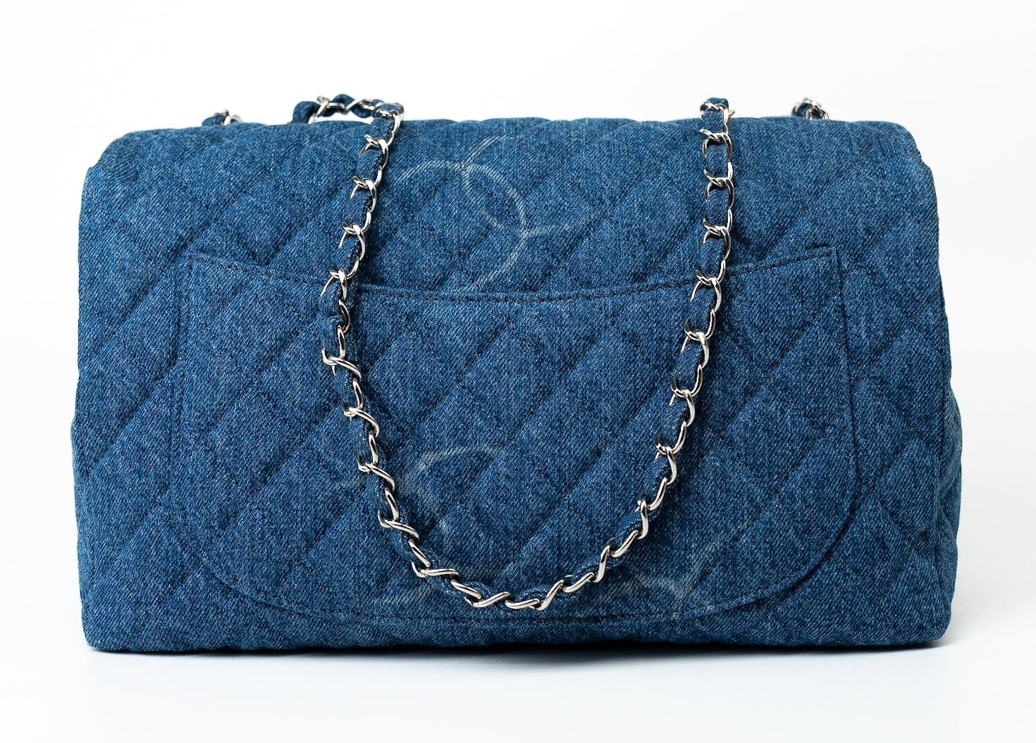 CHANEL Handbag 20B Blue Denim Quilted CC Classic Flap Jumbo SHW - Redeluxe