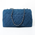 CHANEL Handbag 20B Blue Denim Quilted CC Classic Flap Jumbo SHW - Redeluxe