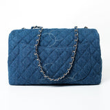 CHANEL Handbag 20B Blue Denim Quilted CC Classic Flap Jumbo SHW - Redeluxe