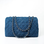 CHANEL Handbag 20B Blue Denim Quilted CC Classic Flap Jumbo SHW - Redeluxe
