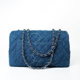 CHANEL Handbag 20B Blue Denim Quilted CC Classic Flap Jumbo SHW - Redeluxe