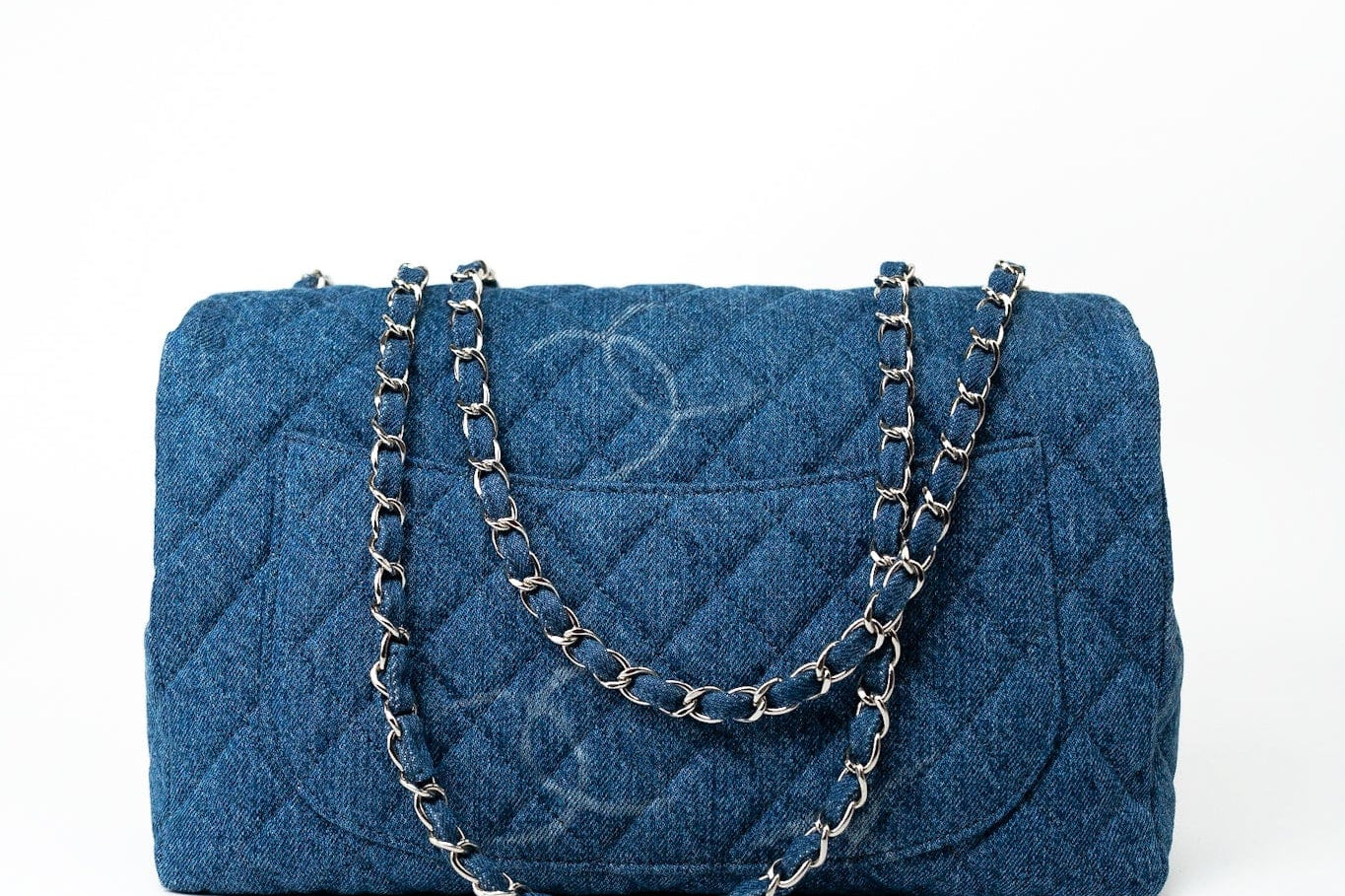 CHANEL Handbag 20B Blue Denim Quilted CC Classic Flap Jumbo SHW - Redeluxe