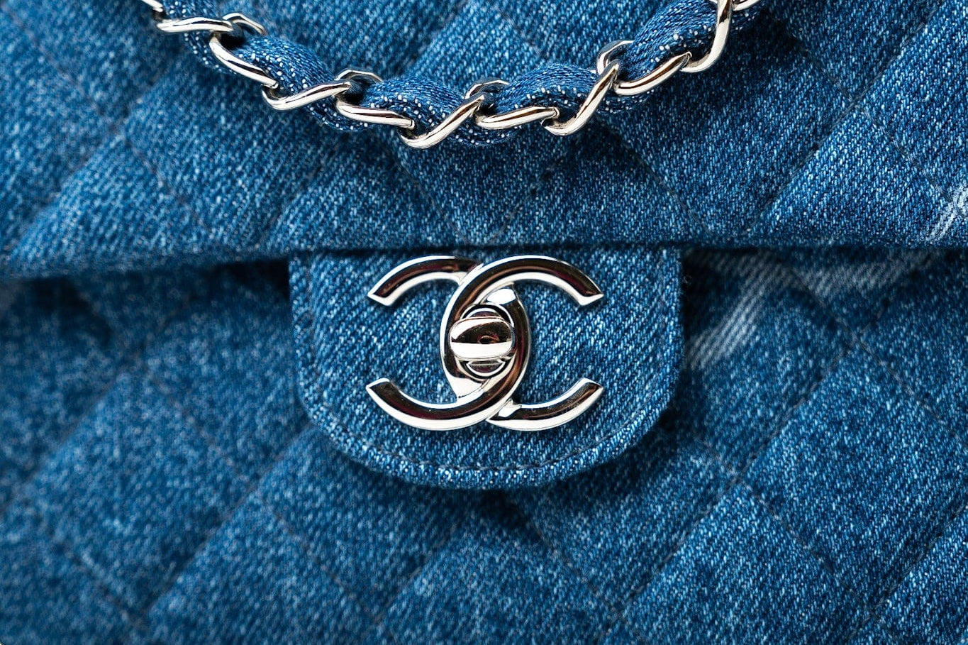 CHANEL Handbag 20B Blue Denim Quilted CC Classic Flap Jumbo SHW - Redeluxe