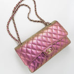 CHANEL Handbag 20B Purple Iridescent Lambskin Quilted Classic Flap Medium w/ Edge Stitching - Redeluxe