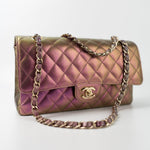 CHANEL Handbag 20B Purple Iridescent Lambskin Quilted Classic Flap Medium w/ Edge Stitching - Redeluxe