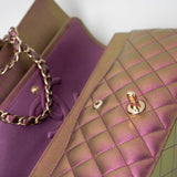 CHANEL Handbag 20B Purple Iridescent Lambskin Quilted Classic Flap Medium w/ Edge Stitching - Redeluxe
