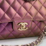 CHANEL Handbag 20B Purple Iridescent Lambskin Quilted Classic Flap Medium w/ Edge Stitching - Redeluxe
