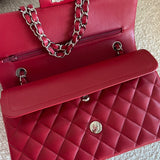 CHANEL Handbag 20B Red Lambskin Quilted Classic Flap Medium SHW - Redeluxe
